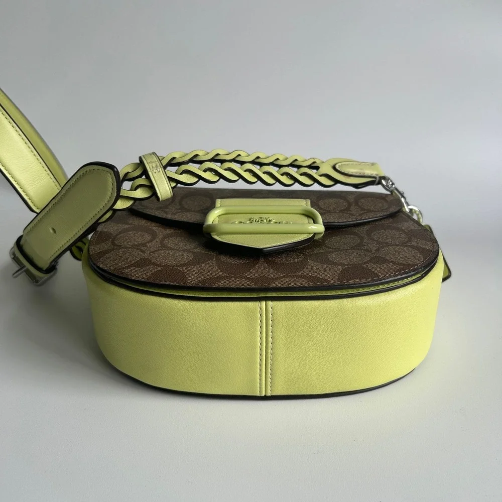 Coach Morgan Saddle Bag Brown Lime Signature Canvas CJ615 Excellent